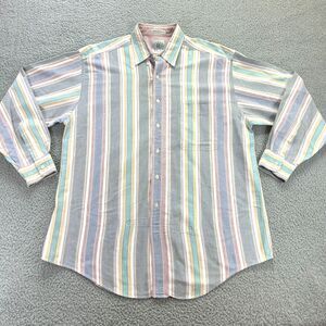 River Brand Colorful Stripe Shirt Light Blue Green Retro Mens Large Heavy Cotton